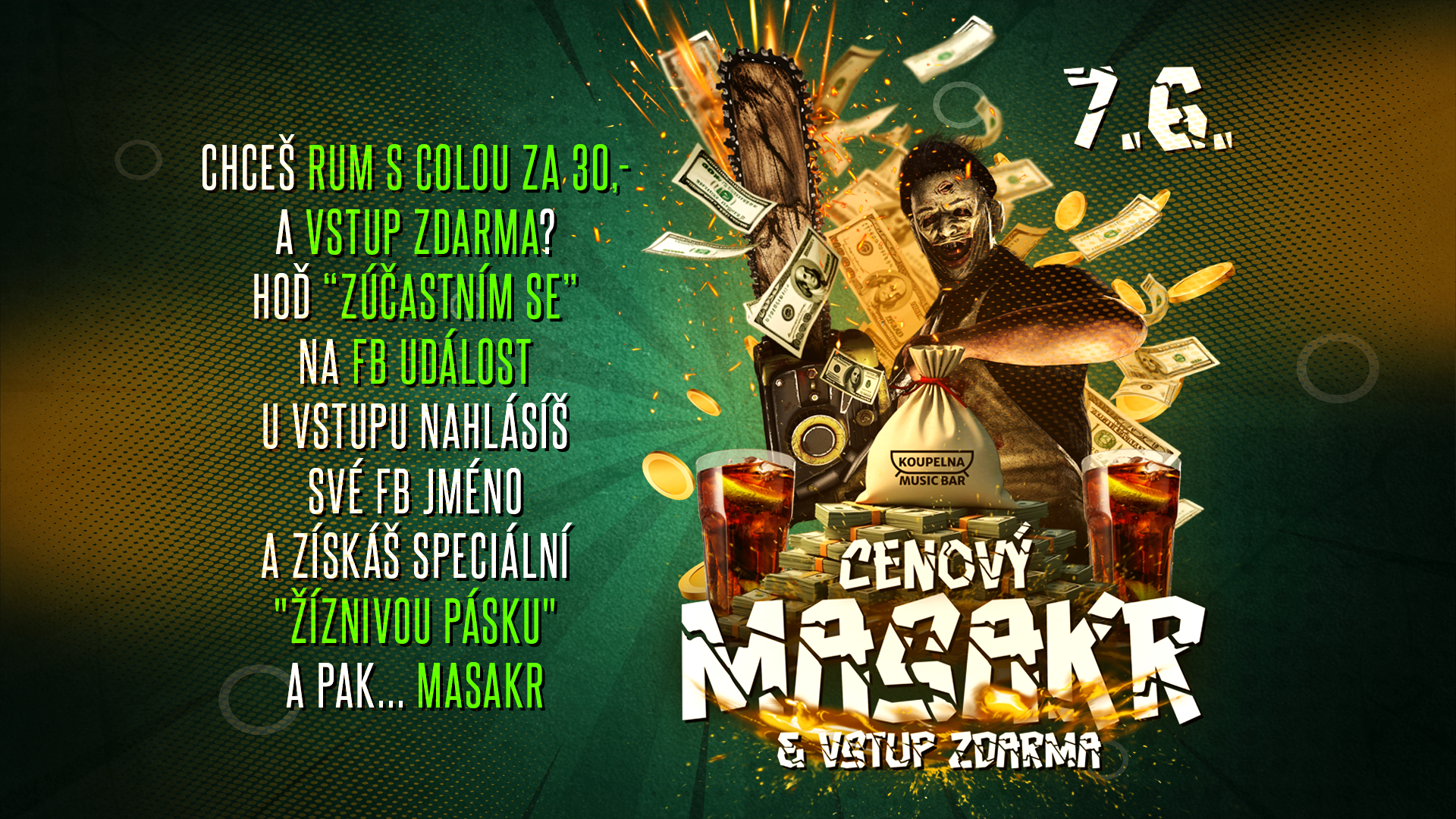‼️ CENOVÝ MASAKR ‼️ VSTUP ZDARMA ‼️ KOUPELNA MUSIC BAR ‼️