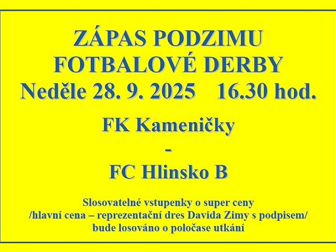 Kameničky zvou na fotbalové derby s Hlinskem se soutěží o reprezentační dres