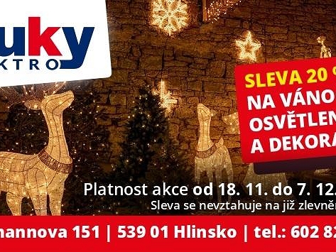 Blíží se Vánoce!  Sleva 20% na vánoční osvětlení a dekorace v HUKY Elektro.