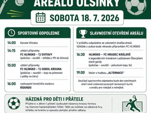 Přijďte si s HK Hlinsko užít slavnostní otevření všesportovního areálu Olšinky!