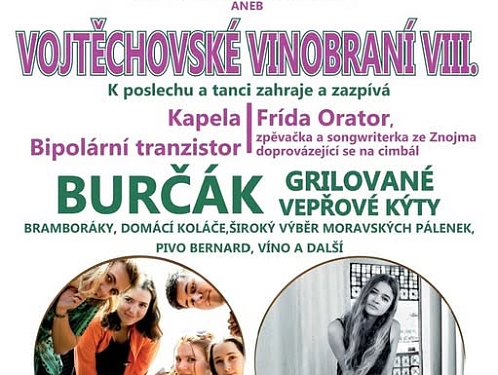 Vojtěchovské vinobraní nabídne burčák, víno i živou hudbu