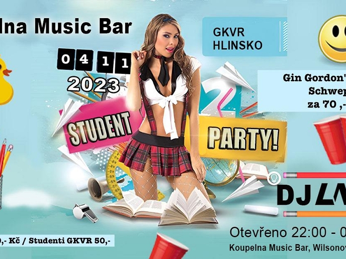 Studentská párty GKVR Hlinsko dnes v KOUPELNA MUSIC BAR