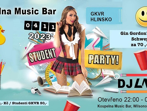 Studentská párty GKVR Hlinsko dnes v KOUPELNA MUSIC BAR