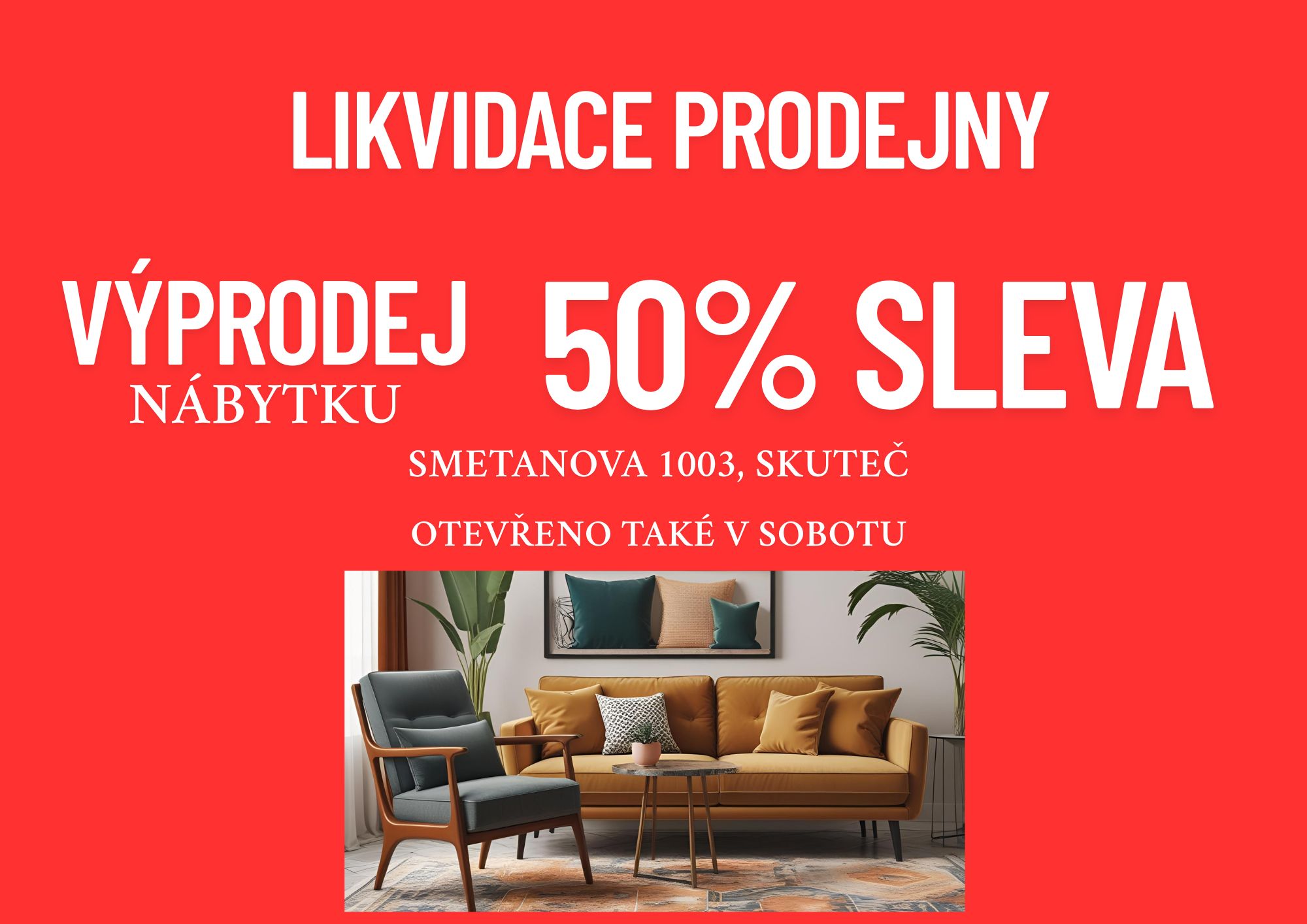 Výprodej  NÁBYTKU ČERTOVINA s 50% SLEVOU